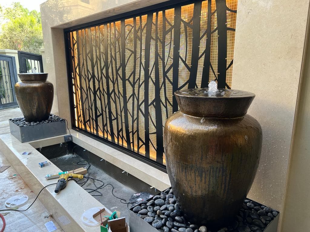 Powder coated partition  & decorative pot